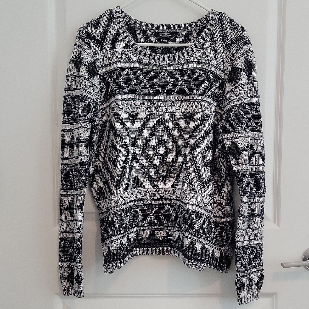 Lucky Brand Monochrome Geometric Knit Sweater Size Large